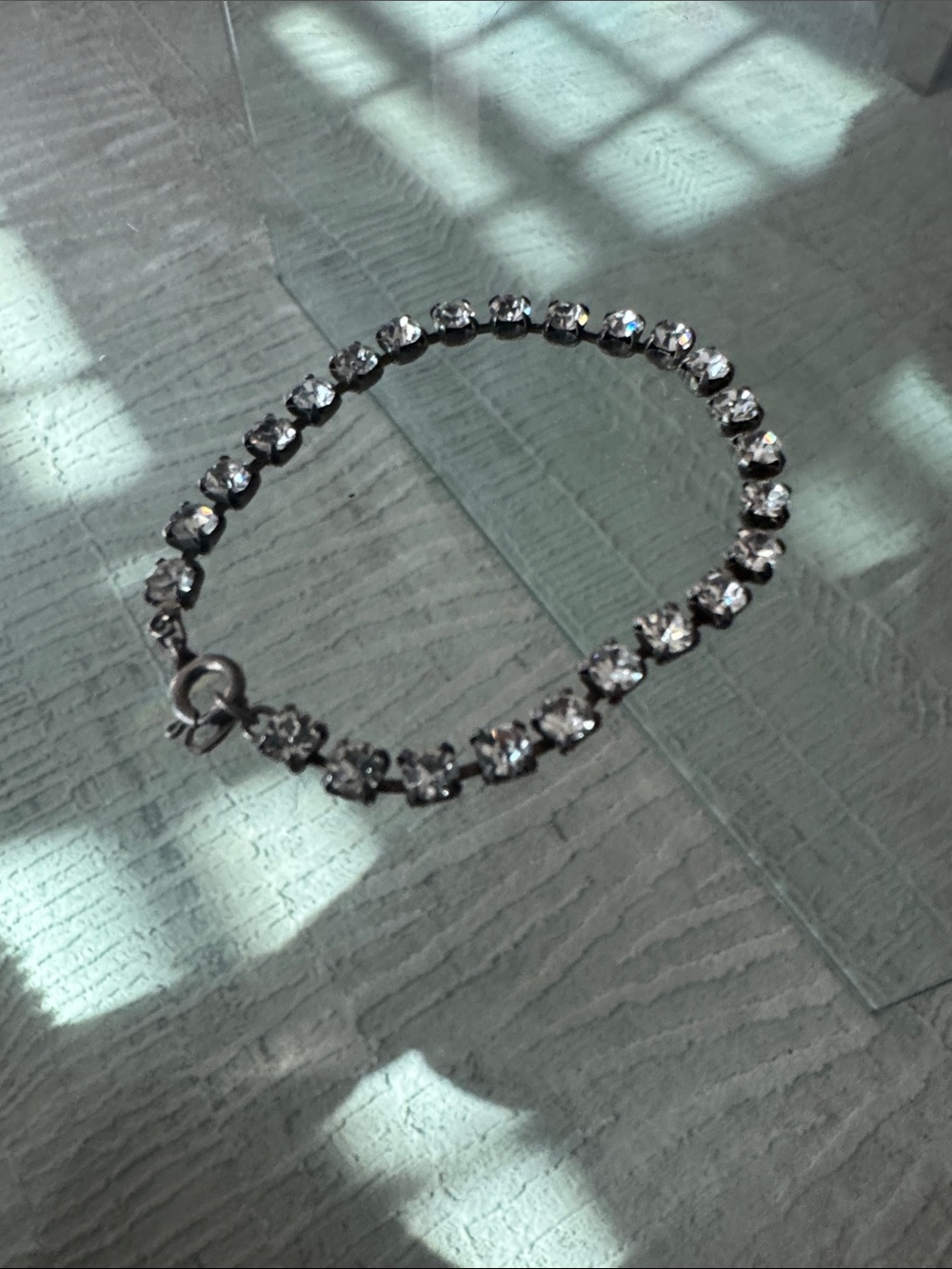 Vintage 1950s Retro Mid-Century Champagne Rhinestone Silver Tone Tennis Bracelet